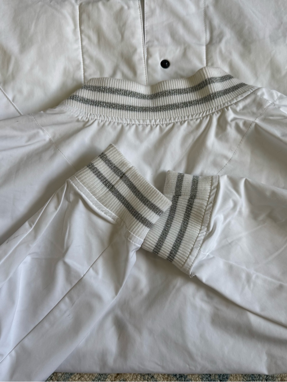 Nike White Bomber Jacket with Gray Striped Ribbing